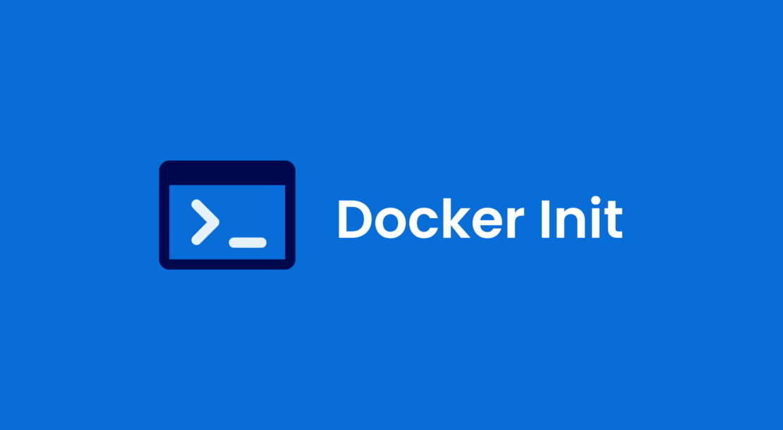 Blue box showing docker init command in white text.