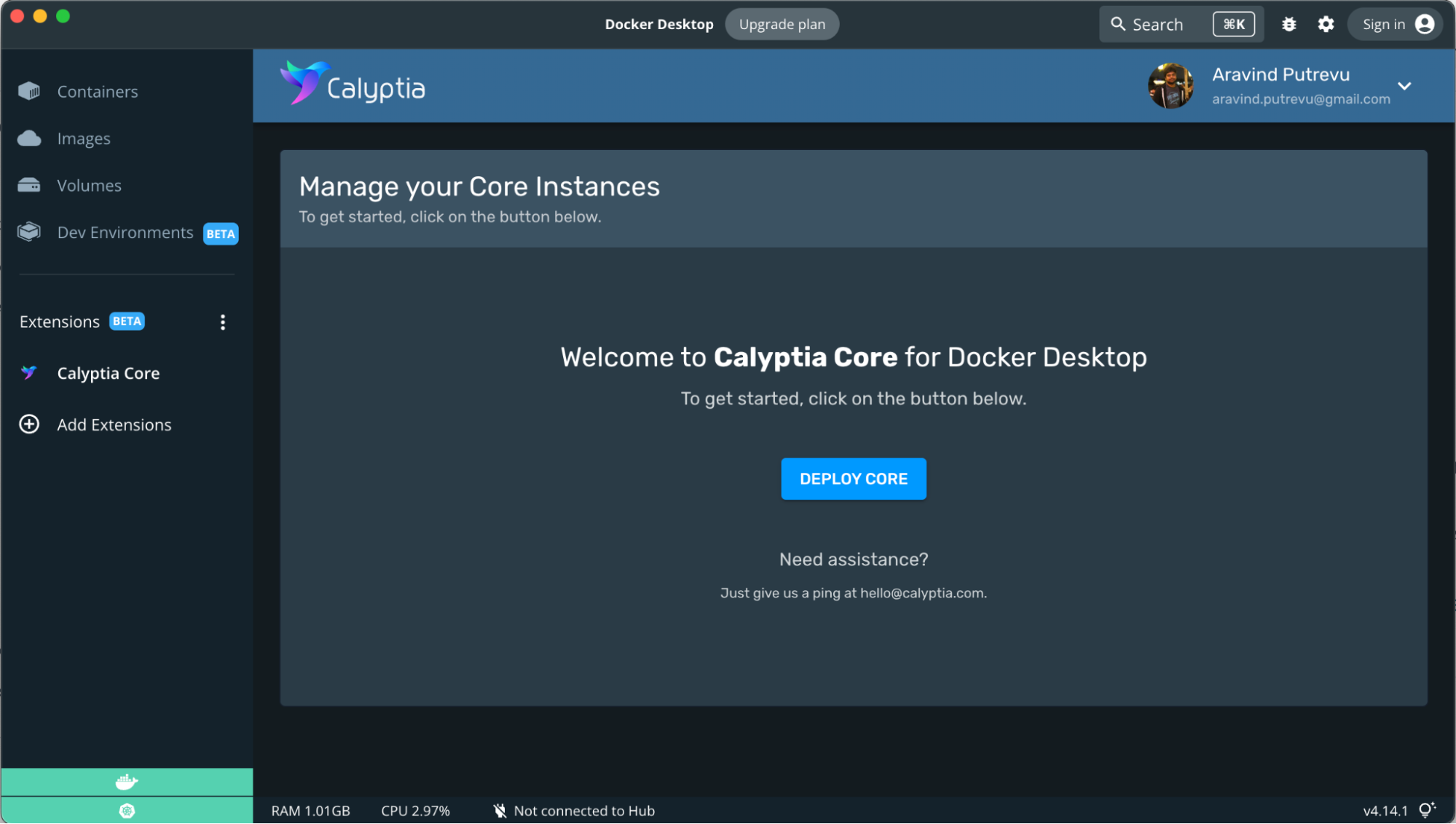 Calyptia core docker extension welcome page.